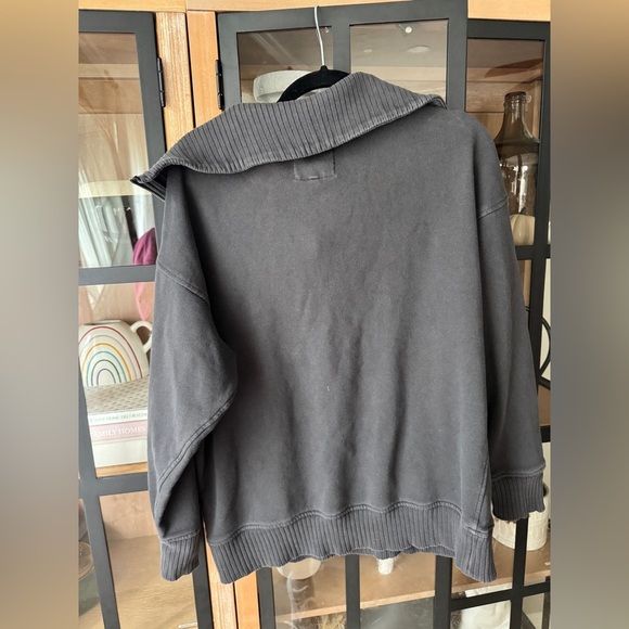 Aerie Down To Earth half zipper pullover sweatshirt ribbed charcoal oversized - Picture 5 of 8